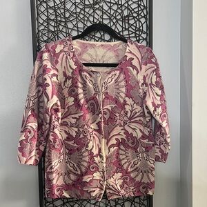 Talbots Peony Pink and Cream 100% Cashmere Cardigan